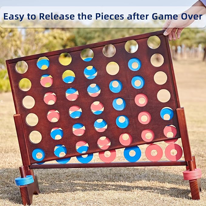 Vintage 26X22In Giant Wooden 4 in a Row, Outdoor Yard Game for Adults Famliy, with 42 Pcs Chips & Durable Carrying Bag, Halloween Christmas Party Game Gifts for Lovers