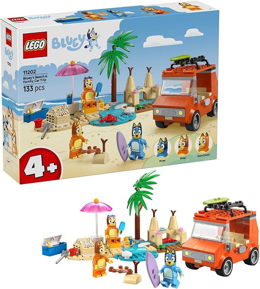LEGO Bluey: Bluey’s Beach & Family Car Trip - Toddler Learning Toy for Kids 4+ - Includes Bluey, Bingo, and Mum Minifigures - Birthday Gift for Boys and Girls, Ages 4+ - 11202