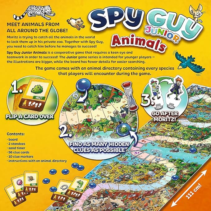 Trefl Spy Guy Animals Junior Cooperative Detective Game, Family Board Game, Meet The Animals, Huge Cartoon Board, for Adults and Children Aged 3 and Over