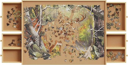 1500 Pieces Puzzle Board with 6 Drawers with Chess Set | 34.8" x 27" Portable Puzzle Table with Cover Mat, Multifunctional Tables for Adults and Kids