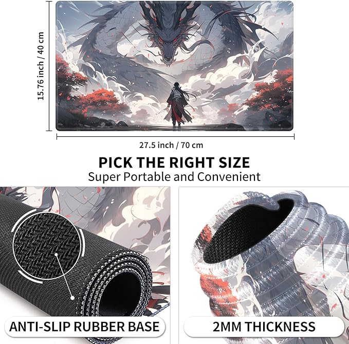 Card Playmat 70 x 40 cm Game Mats Tabletop Magic for MTG/TCG Cards, Trading Card Game Playing Stitched Commander Deck Gaming Desk Duel Mat Card Gameplay Mats, Mythical Dragon