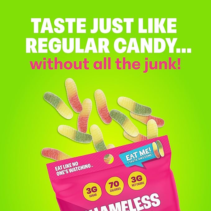 Shameless Snacks - Healthy Low Calorie Snacks, Low Carb Keto Gummies (Gluten Free Candy) - 6 Pack Wild Worms
