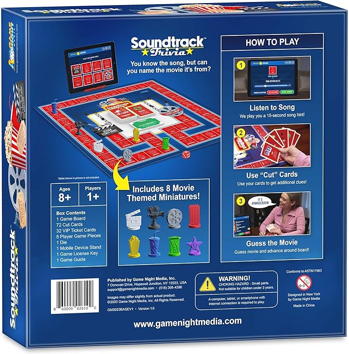 Soundtrack Trivia Movie Game, Name The Movie from a 15 Second Music Clip, Board Game for Family, Adults, Kids Ages 8+, 1 or More Players by Game Night Media