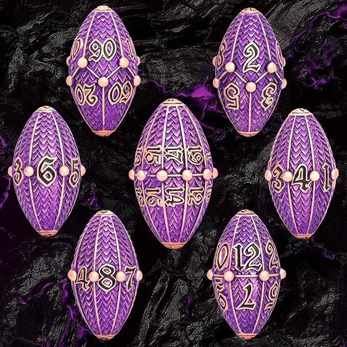 ARUOHHA DND Metal Dice Copper Purple Dragon Egg Dice with Rotating Dragon Egg Shell, Role Playing Game RPG Polyhedral D and D Dice Set D20 D12 D10 D8 D6 D4