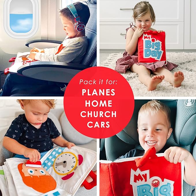 Curious Columbus Quiet Book for Toddlers – Large Fabric Montessori Activity Book with 10 Pages for Learning and Quiet Play, Airplane and Road Trip Travel Toy