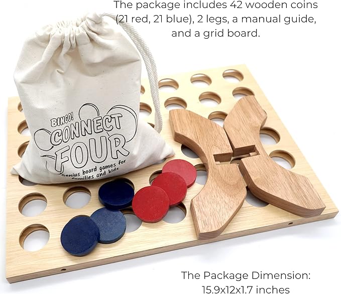 BSIRI Wooden Connect a Row in 4 - Board Games Kids Outdoor Toys Home Decor Rustic Yard Games Family Games for Kids and Adults Giant Jumbo Birthday Gifts for Men