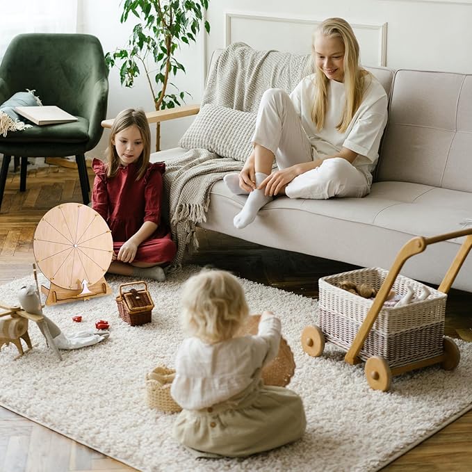 11.4 Inch Wood Wedding Game Spinning Wheel, Wooden Prize Wheel Spinner with Stand, Erasable Spin Wheel, Carnival Fortune Game Roulette Wheel, Tabletop Raffle Wheel for Wedding Engagement