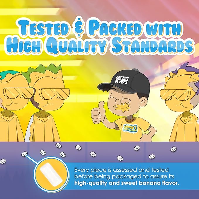 Bubblegum Kids Sugar Free Gum - For Kids and Adults - Vegan Friendly - Retro, Parent Approved Bubble Gum with Burst of Sweet Flavor - Hannah's Frozen Banana (Banana 3-Pack)