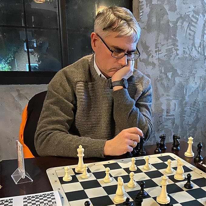 A&A Tournament Chess Set/ 20''x20'' Foldable Silicone Chess Board / 3.75'' King Height Plastic Quadruple Weighted Classic Staunton Pieces/Storage Bag for 6 Years Old - 2 Players