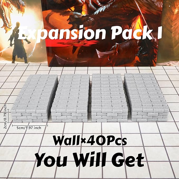 Dungeon Walls 40pcs 28mm Miniature RPG Terrain Modular System DND Building Accessories for Tabletop Role Playing Scenes, Gift of Christmas Halloween for DM (Expansion Pack 1)