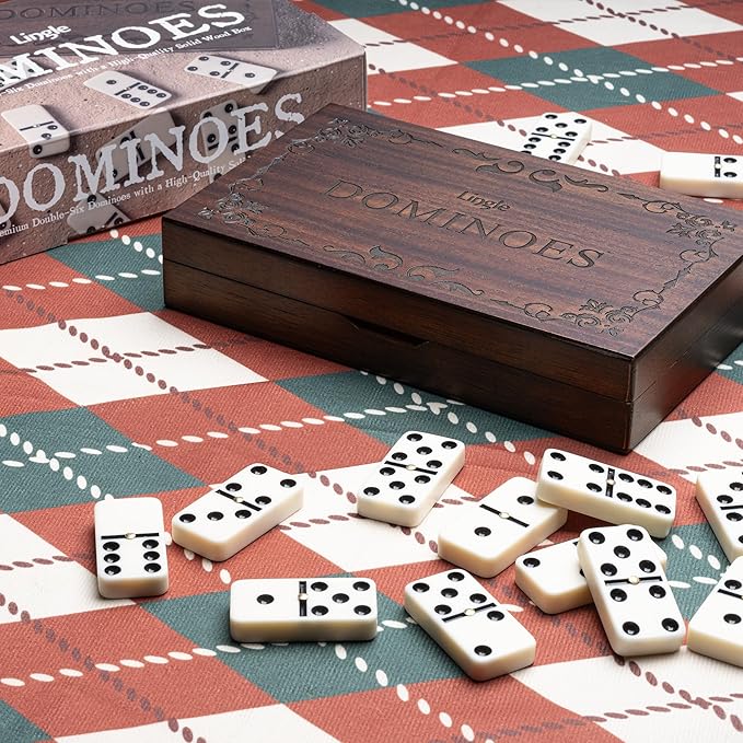 Dominoes Set for Adults, Double Six Dominos Set for Classic Board Games, 28 Pieces Dominoes Includes a Natural Wooden Box, Family Game Night and Strategy Games