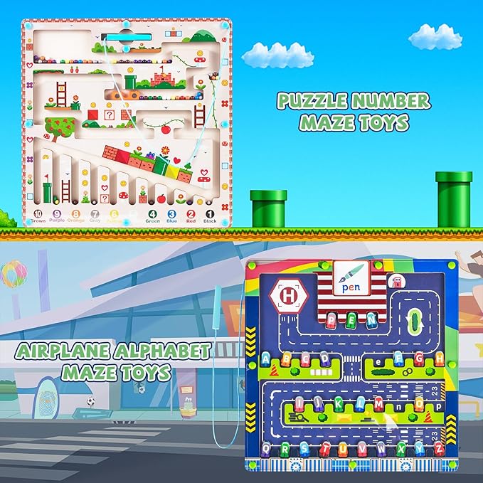 Double Side Alphabet Magnet Maze Toys, Alphabet & Number Puzzle Toddler Toys for Ages3-6 for Boys and Girls