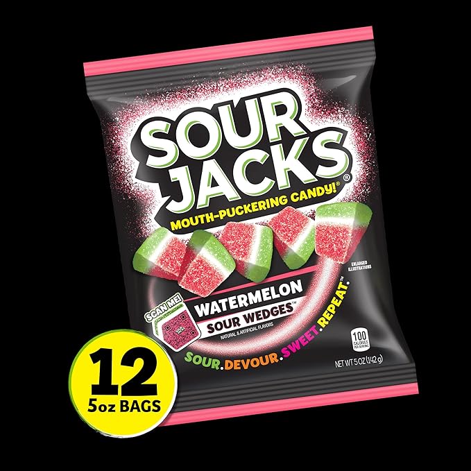 SOUR JACKS, Sour Gummy Wedges, Watermelon Flavored Candy, 5oz Bag (12 Pack)