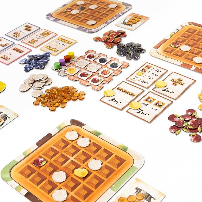 AEG Waffle Time | Draft Fruit Toppings & Whipped Cream, Create Patterns Spread Syrup | Abstract Strategy Breakfast Board Game | 1-4 Players | Ages 10+