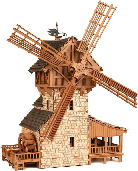 I BUILT IT Wooden Mill-Hybrid Medieval Windmill, Watermill, Blacksmith Workshop -3D Wooden Puzzles for Adults to Build - Engineering DIY Mechanical Model Kit,352PCS,Assembly Time 8H, Realistic