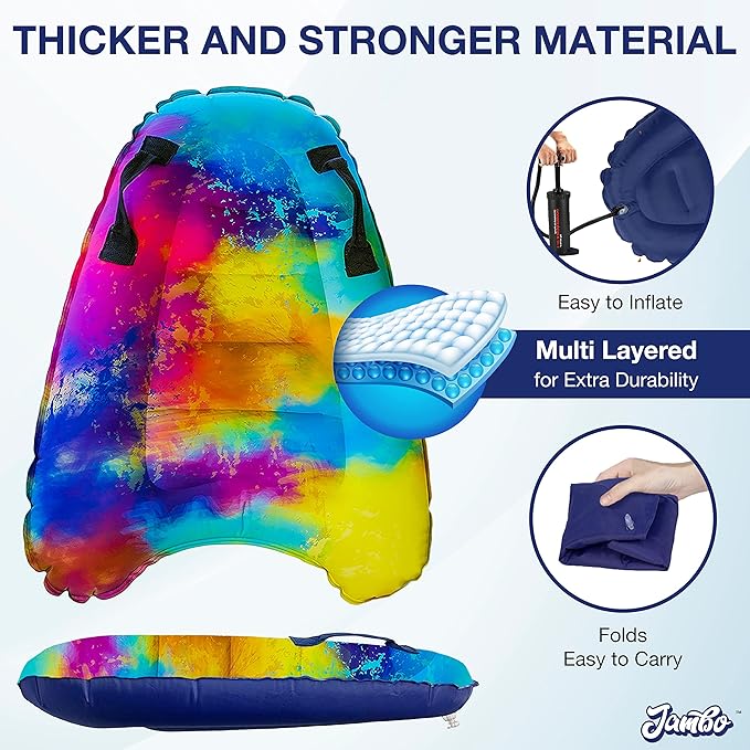 JAMBO Inflatable Surf Body Board with Handles, Boogie Board for Beach, Surfing Swimming Floating Surfboard Boards, Pool Floats Pool Beach Toy for Kids (Water Color Bodyboard) - 1 Pack