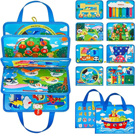 Busy Board Montessori Toys for 3 4 Year Old Boys & Girls Birthday Gifts, Educational Activity Sensory Board Preschool Learning Toys for Toddlers, Travel Toys for Airplane (Noah's Ark)