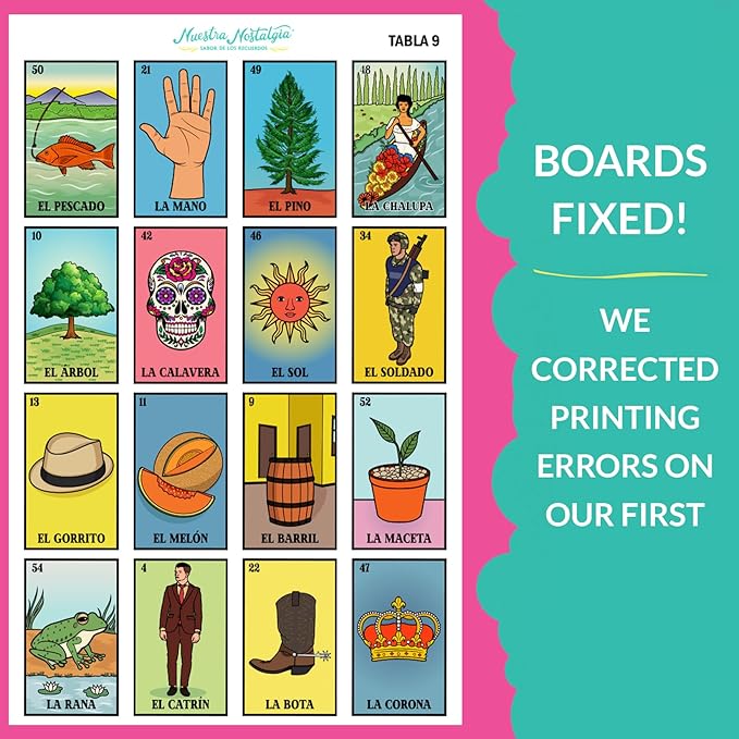 Waterproof 20 Player Loteria | 12 inch by 8 inch Boards | Shuffleable Card Deck | No Stereotypical Characters | Extendable Up To 100 | Perfect for Schools, Cinco de Mayo, Mexican Parties (Boards 1-20)