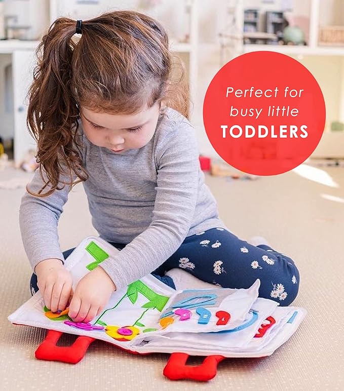 Curious Columbus Quiet Book for Toddlers – Large Fabric Montessori Activity Book with 10 Pages for Learning and Quiet Play, Airplane and Road Trip Travel Toy