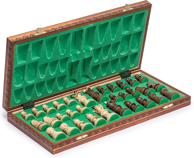 Husaria European International Wooden Chess Game Set, Ambassador - 21.7 Inches - Large-Size Chess Set with Handcrafted Chessmen and Felted Folding Board