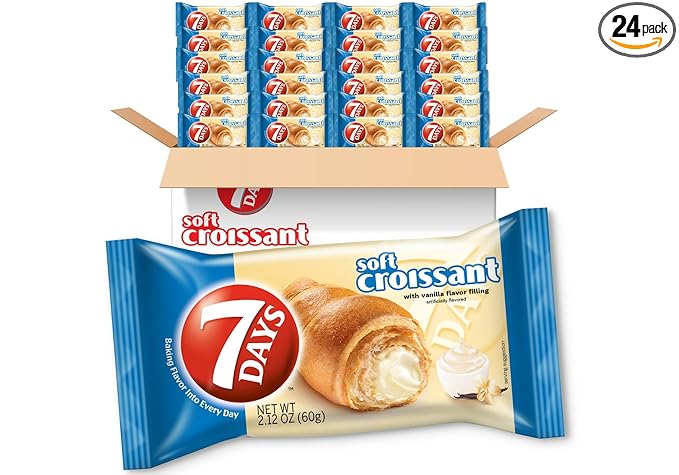 7Days Soft Croissant, Vanilla Filling, Perfect Breakfast Pastry or Snack, Non-GMO (Pack of 24)