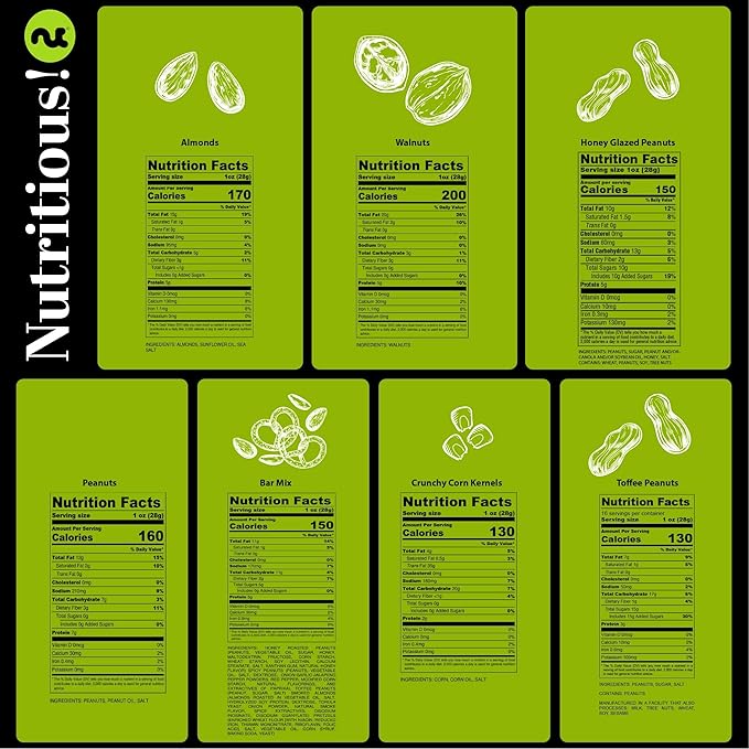 NUT CRAVINGS - Mixed Nuts Gift Basket + Green Ribbon Classic (7 Assortments, 1 LB) Food Arrangement, Healthy Snack Care Package, Kosher