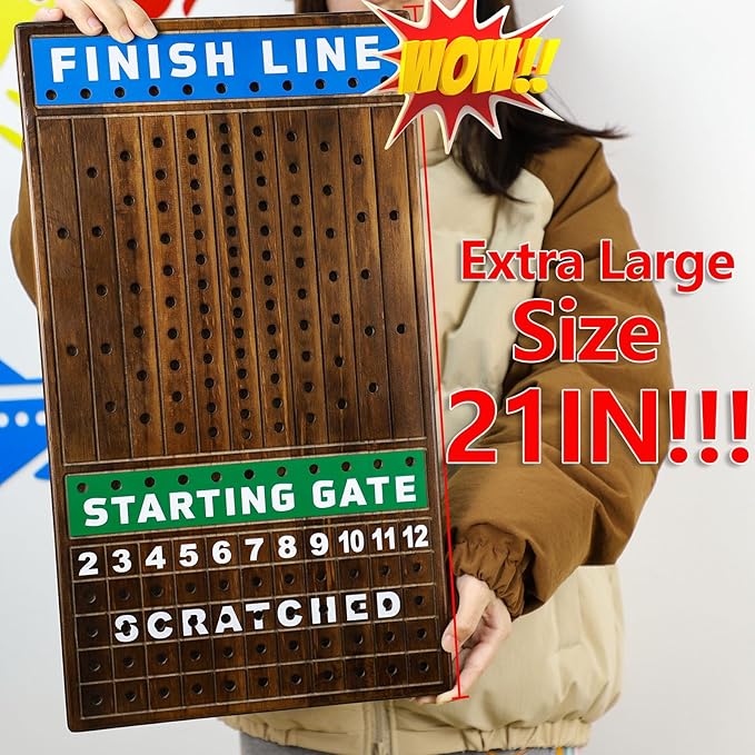 Large 21 inch Finish LINE Horse Racing Board Game is Equipped with 11 Luxury Metalcraft Horses Adult Chessboard Including 2 Dice and 2 Boxes of Cards (Flaming Color)