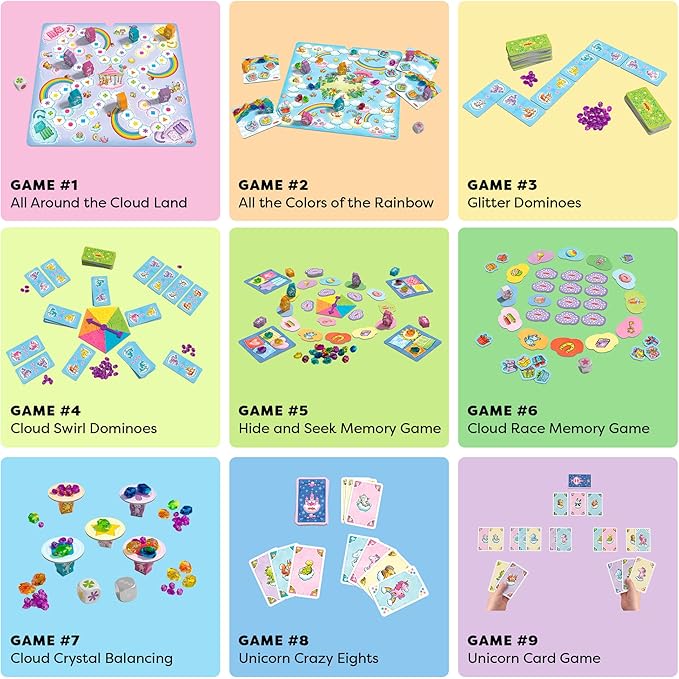 HABA Unicorn Glitterluck 9 Game Collection - Board Game Collection Fun Kids Games 4-8, Unicorn Toys & Games for Family Game Time