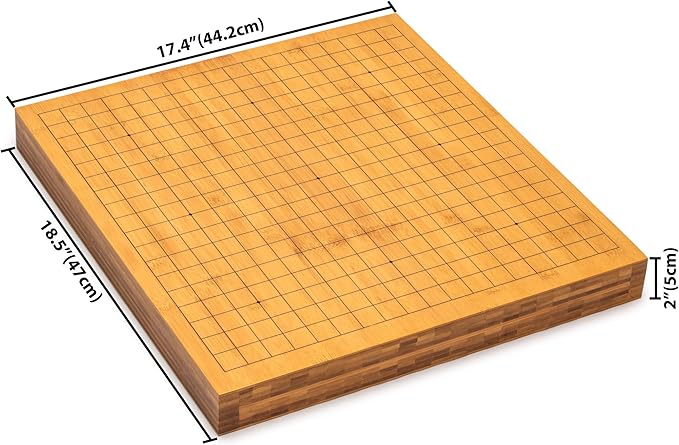 Yellow Mountain Imports Bamboo 2-Inch Reversible 19x19/13x13 Go Game Set Board with Double Convex Melamine Stones and Bamboo Bowls - Classic Strategy Board Game (Baduk/Weiqi)