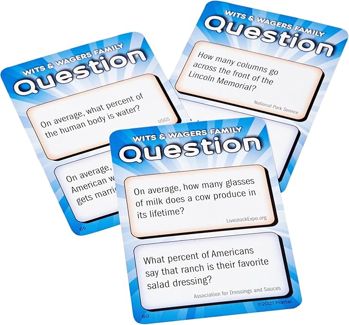 Mattel Games Wits & Wagers Board Game Family Edition for Kids and Adults with Dry Erase Boards, Markers & Question Cards