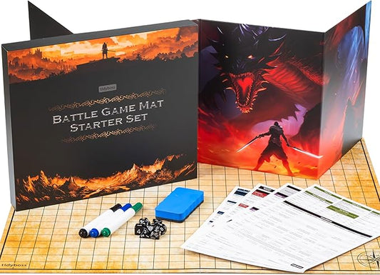 TIDYBOSS 23"x27" Dungeons and Dragons Foldable Battle Mat D&D Starter Set Kit with Dungeon Master Screen | Wet & Dry Erase DND Board Game | DND Gifts & DND Accessories