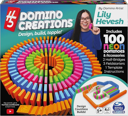 Spin Master Games, Lily Hevesh H5 Domino Creations 100-Piece Neon Dominoes Set, Building Toys for Kids & Family, Classic Activity Game, 1 & Up Players, for Ages 5 & Up