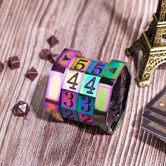 MTG Life Counter Wheel Metal Life Counter MTG Tracker, Mini Dice Set, Gift Box Packaging for Cards, MTGs Compatible Board Games, DND Game Accessories (Colorful_Black)