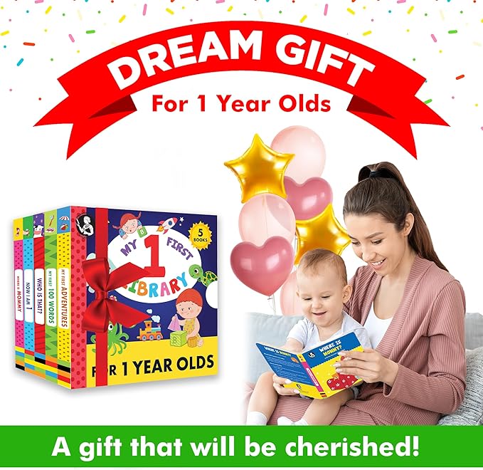 Madame Curie’s My 1 Year Old Library Set of 5 | Baby Toys, for Ages 12-18-24 Months | Best Toddler Board Books | Birthday Gift Ideas for Newborn Girl & Boy, Infant Toys