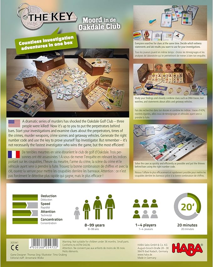 HABA 305941 The Key – Murder at The Oakdale Club- an Investigation Game for Ages 8 + English Version (Made in Germany)