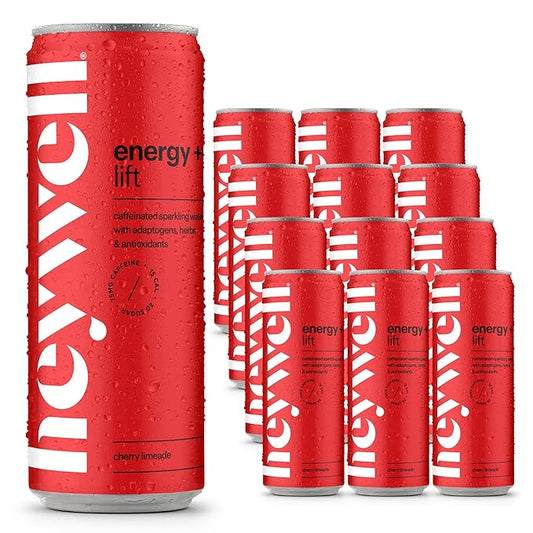 Heywell Sparkling Adaptogenic Water Energy and LIft, Cherry Limeade Flavor 12 Fluid Ounce (Pack of 12) - Caffeinated, Organic, Non GMO, Vegan, Gluten Free, Dairy Free