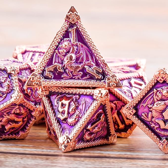 AUSTOR 7-Die Metal DND Dice Set Dungeons and Dragons Polyhedral Roll Playing Dice with Box D20 D12 D10 D% D8 D6 D4 for Pathfinder MTG RPG Board Games