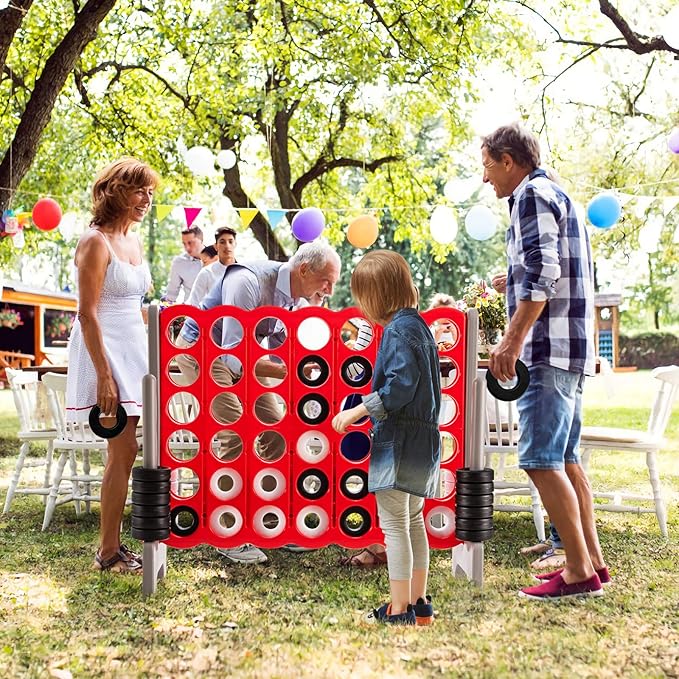 Costzon Giant 4-in-A-Row, Jumbo 4-to-Score Giant Game Set for Kids & Adults, Indoor Outdoor Yard Connect Game, 3.5FT Tall with 42 Jumbo Rings & Quick-Release Slider, Perfect for Family & Party Games