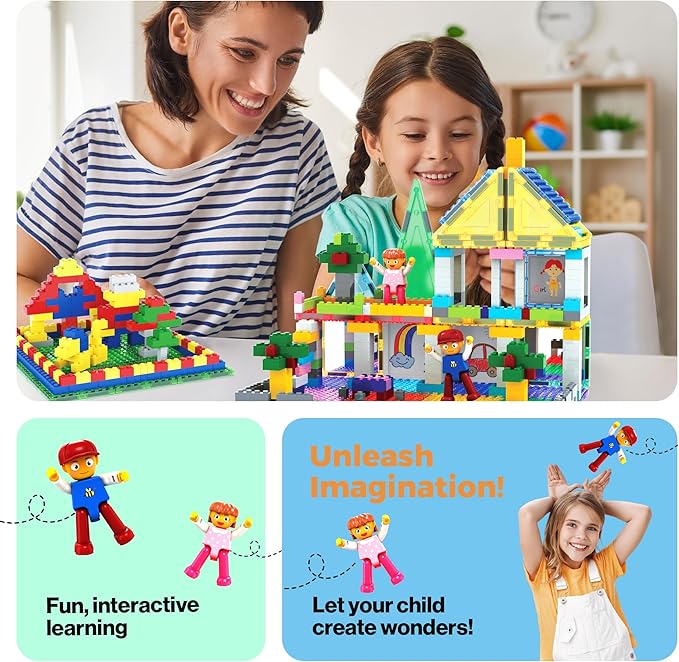 PicassoTiles 585pc Kids Activity Table with Magnetic Tiles and Bricks STEM Pretend Play Learning with Reversible Brick Whiteboard Tabletop Storage Bins and Extra Add-On Toys Boys Girls Ages 3+ PBT585