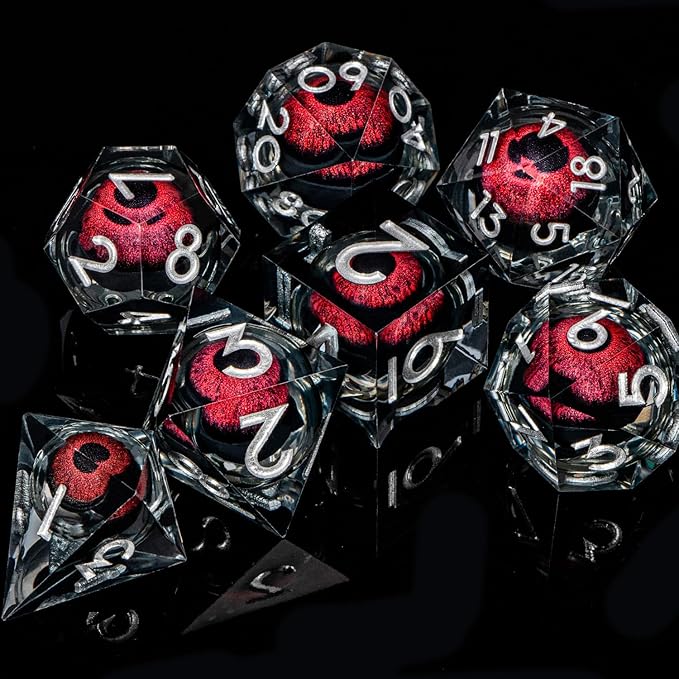 ARUOHHA DND Resin Dice Dragon Eye Dice Liquid Core Red Sharp Edged Dice Set with Gift Box, Polyhedral D and D Dice Set Role Playing Game D20 D12 D10 D8 D6 D4