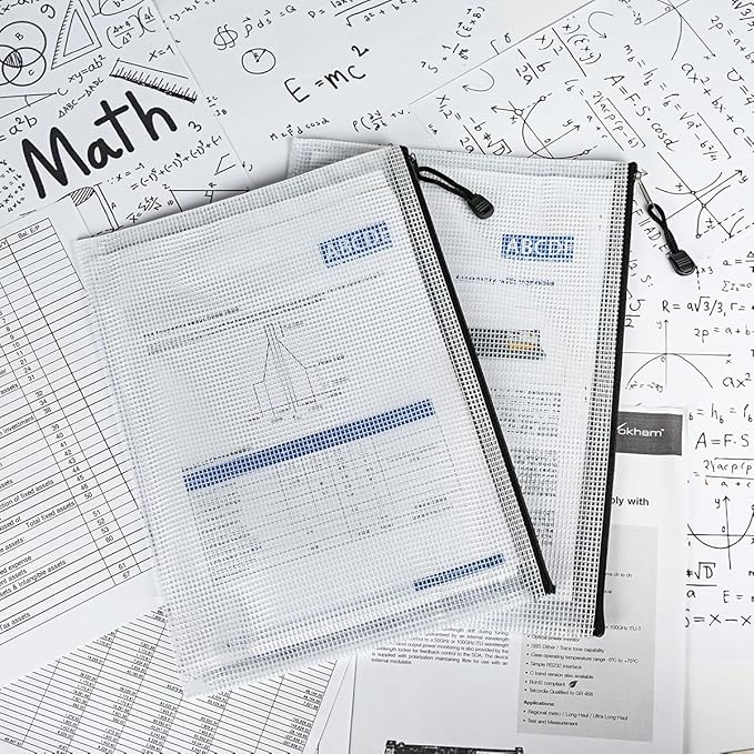 AUSTARK 20 Pcs Zipper File Bags, Plastic Mesh Pouch, Board Game Storage Bag, Waterproof Bags for Office School (A4 Size 13.4''x9.4'', White and Black)