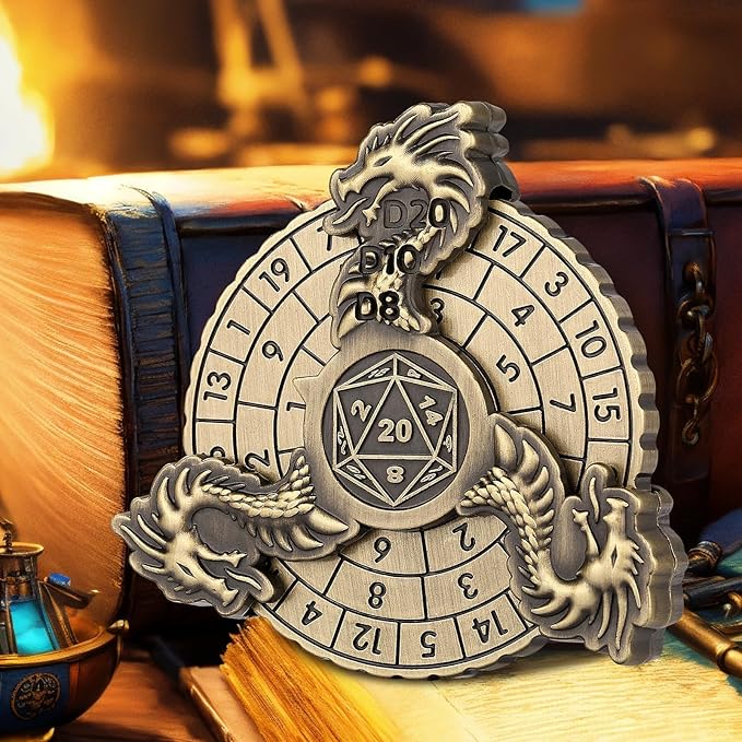 Spinner DND Dice, 7-in-1 Dragon Metallic D&D Dice, Dragon Roulette Dice Spinner for DND Dice Set, DND Gifts with Gift Box, Role Playing Board Game Accessories, DND Dice Set Gifts, Bronze