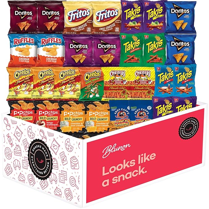 Hot Chips Snacks Variety Pack for Adults - Fiery Spicy Snack Bag Care Package - Gift Box Bulk Assortment (30 pack)