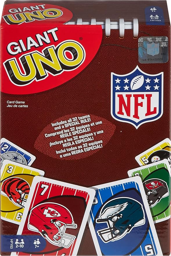 Mattel Games Giant UNO NFL Game for Kids, Adults & Family with Oversized Card, Collectible Deck for Fans