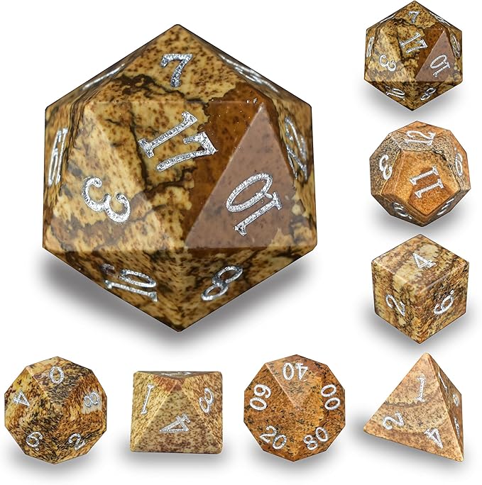 Picture Gemstone DND Dice Set,7PCS Real Gem Dice for Dungeons and Dragons,Polyhedral Dice Set with Gift,MTG Game Dice