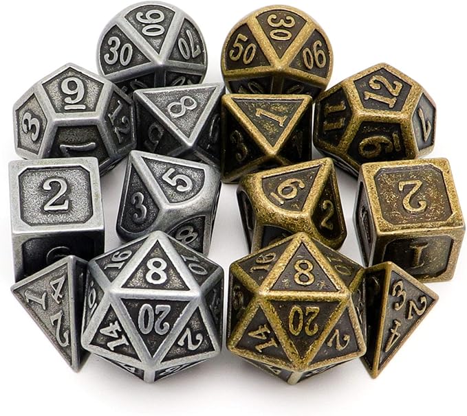 Haxtec Pirate Metal DND Dice Set D&D Dungeons and Dragons TTRPG Games (2 Pack-Antique Iron & Antique Bronze)