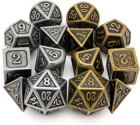 Haxtec Pirate Metal DND Dice Set D&D Dungeons and Dragons TTRPG Games (2 Pack-Antique Iron & Antique Bronze)