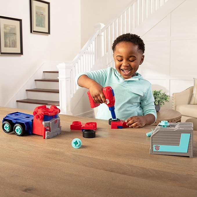 Transformers Optimus Prime Building Toys - STEM Toys Including Toy Electric Drill and AA Batteries - Transformers Toys - Robot Building Toys Ages 18 Months and Up