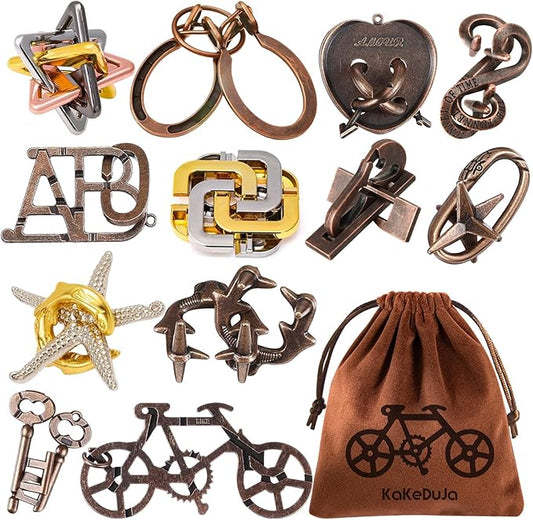 12 PCS Brain Teaser Puzzles Metal Puzzle Logic Metal Puzzle for Adult Lock Puzzles Gift for Adults Teenagers Kids
