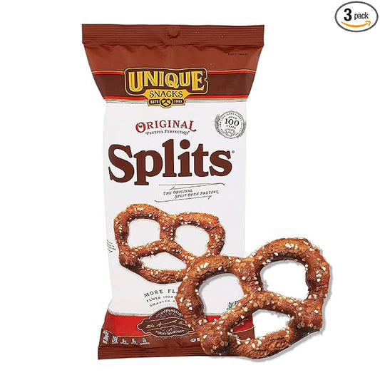 Unique Snacks Original Splits Pretzels, Delicious Homestyle Baked Snack Bag, OU Kosher, and Non-GMO Food, No Artificial Flavor, 11 Oz. Bag, Pack of 3